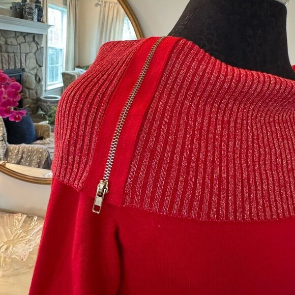 Off the sweater shoulders, red dress size large - Picture 2 of 5